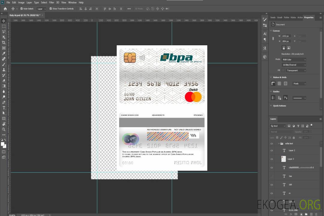 Carte de débit principale de la banque Cuba Banco Popular de Ahorro (BPA) template